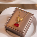 Gold Chain Red Rabbit Pendant Necklace with Bead Accents view 3