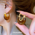 Amber Translucent Chunky Huggie Hoop Earrings Jewelry Accessory view 4