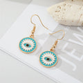 Gold Tone Round Enamel Evil Eye Hook Earrings in Three Colors view 3