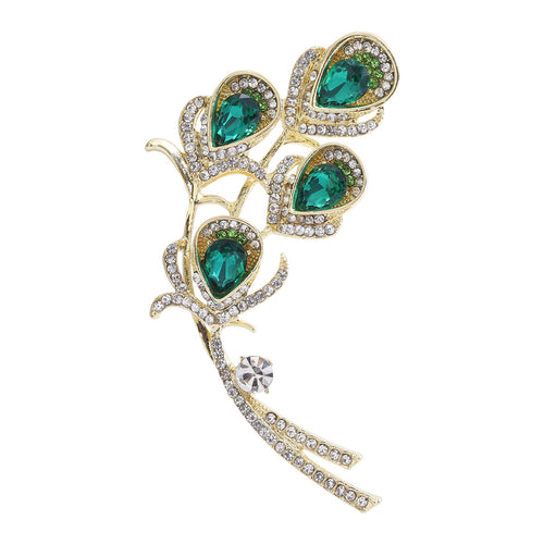 Angled view of the crystal calla lily spray brooch