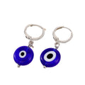 Silver Tone Blue Glass Evil Eye Huggie Drop Earrings view 5