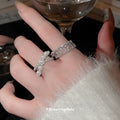 Silver Tone Pearl Like And Crystal Crossover Open Ring view 2
