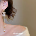 Brown Teddy Bear Pearl Chain Earrings Decorative Jewelry Design view 3