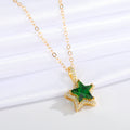 Gold Tone Double Star Crystal Pendant Necklaces in Five Colors view 3
