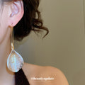 Iridescent Shell Petal Drop Earrings with Gold Tone Hooks view 3