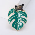 Green Leaf Frog Brooch in Black or Pink with Gold Tone Trim view 4