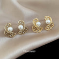 Gold Tone Openwork Pearl Earrings in Two Curled Designs view 3