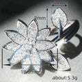 Floral Marquise Crystal Statement Open Ring in Silver Tone view 4