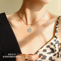 Double Layer Bar Disc Quote Necklace Gold Steel Tone Metal view 3