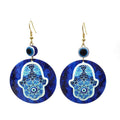 Gold Tone Round Printed Hamsa and Evil Eye Hook Earrings in Ten Designs view 10