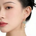 Gold Turquoise Enamel Ruyi Motif Pearl Drop Earrings view 2