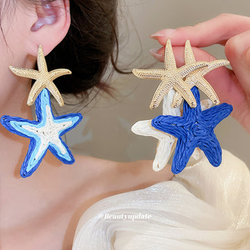 Raffia Starfish Drop Earrings in Four Color Styles
