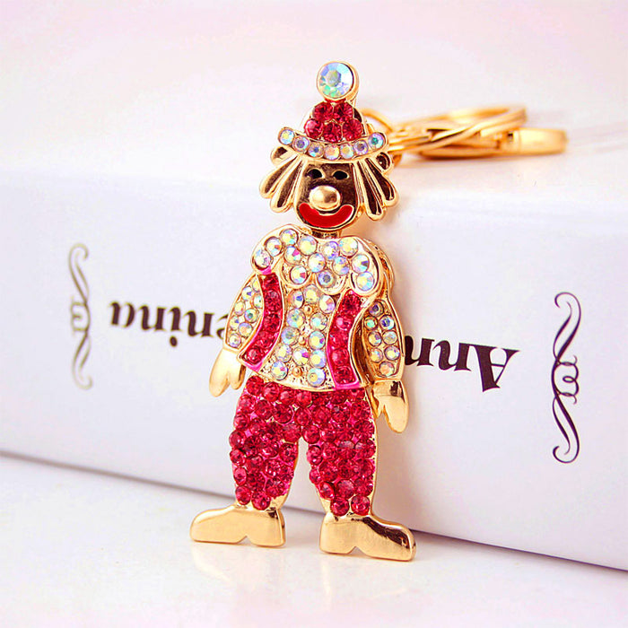 Funny Clown Rhinestone Keychain Character Bag Charm for Car Keys