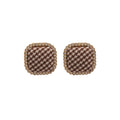 Square Fabric and Crystal Border Stud Earrings in Three Patterns view 5