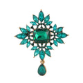 Green Flower Crystal Three Designs Metal Brooch Pin view 1