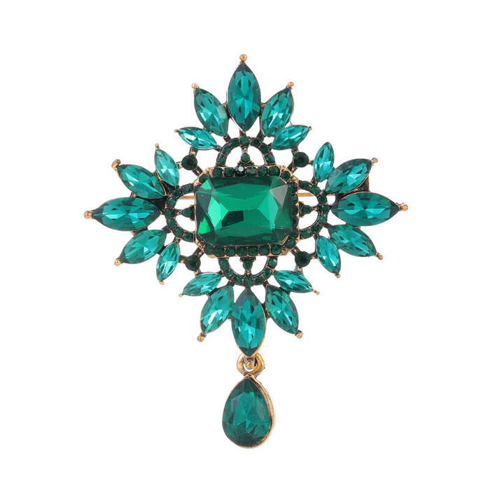 Green Flower Crystal Three Designs Metal Brooch Pin
