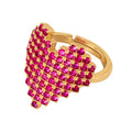 Gold Pixel Heart Pave Open Rings Clear Or Magenta Stones view 5