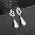 White Gold Marquise Floral Pearl Drop Earrings Alloy view 3