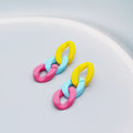 Colorful Matte Chunky Triple Link Chain Stud Earrings view 2