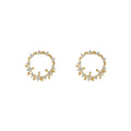 Gold Open Circle Wreath Stud Earrings Clear Stones view 5