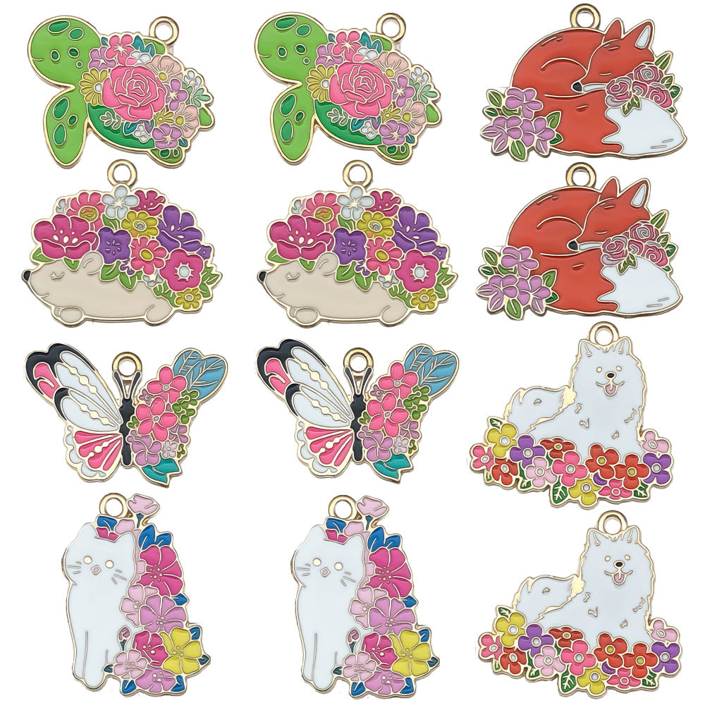 Enamel Zinc Alloy Butterfly Flower Enamel Charm Pendants