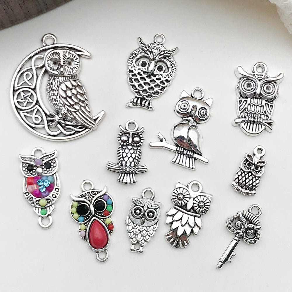 Antique Silver Zinc Alloy Owl Cat Charm Pendant for DIY Bracelet Necklace Jewelry Making