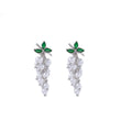 Green Leaf and White Grape Cluster Dangle Stud Earrings view 5