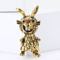Textured Rabbit Brooch with Red Eyes in Silver or Gold view 2