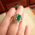 Gold Tone Emerald Green Ornate Rectangular Ring Jewelry view 2
