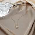 Gold Tone Irregular Double Ring Pendant Fine Chain Necklace view 4