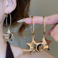 Open Star Dangle Hoop Earrings In Two Metal Tones Jewelry Design view 1