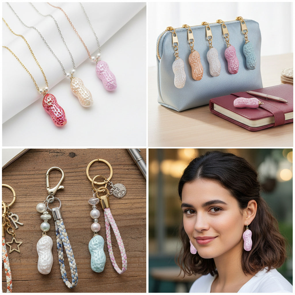 UV Plated Acrylic 3D Peanut Charm Pendant for DIY Keychain Necklace Bracelet Jewelry Making