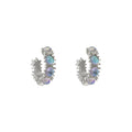 Silver Tone Opalescent Oval Cluster Compact Huggie Earrings view 4