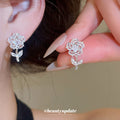 Clear Crystal Rose Flower Stud Earrings with Metal Settings view 1