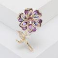 Crystal Flower Brooch In Metal With Layered Faceted Petals And A Silver-Tone Leaf Stem view 7