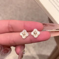 White Four Petal Starburst Stud Earrings Statement Jewelry view 2