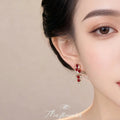 Gold Tone Red Oval Zircon Cascade Drop Earrings Pair view 2