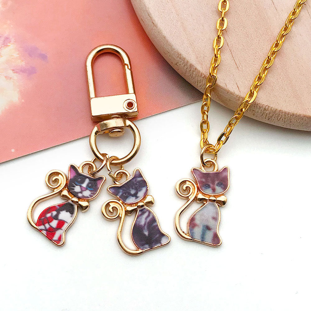 Enamel Zinc Alloy Cute Cat charm pendants for DIY earrings keychains phone strap jewelry