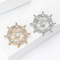 Crystal Ship Wheel Brooch With Open Spokes and Metal Rim view 3
