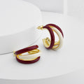 Triple Hoop Stud Earrings with Glossy Two Tone Color Accents view 2