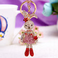 Long Legged Jeweled Rabbit Girl Keychain in a Crystal Dress view 4