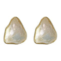 Gold Tone Irregular Translucent Cream Stone Like Stud Earrings view 5