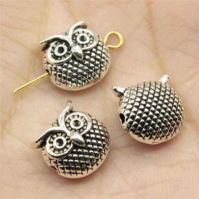 Owl Shaped Metal Beads in Antique Bronze and Antique Silver