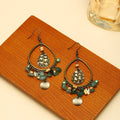 Antique Bronze Green Bead Teardrop Chandelier Hoop Earrings view 4