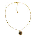 Gold Tone Brown Round Stone Pendant Chain Necklace view 5