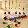 Resin Teardrop Lariat Necklace Earrings Rings Gold Multicolor view 3