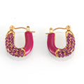 U-Shape Enamel Rhinestone Huggie Hoop Earrings Gold Steel view 8