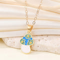 Gold Tone Floral Enamel Mushroom Pendant Necklaces in Six Colors view 8