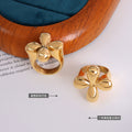 Chunky Sculptural Four-Petal Cast Rings Gold Steel Tone view 3