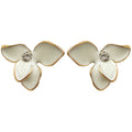 White Three Petal Enamel Crystal Center Stud Earrings Pair view 5